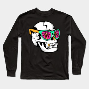 Skull vacation palm trees Long Sleeve T-Shirt